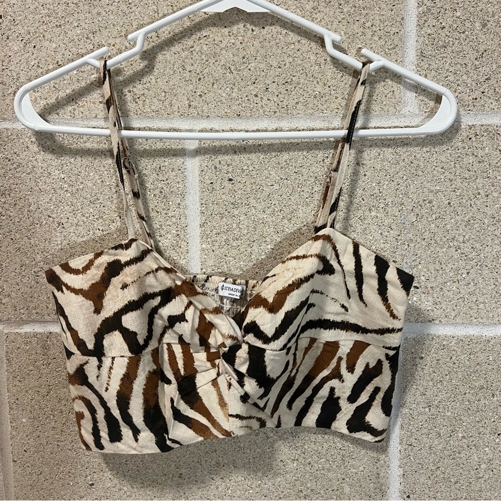 Size S Stradivarius western vibes top with zebra pattern.